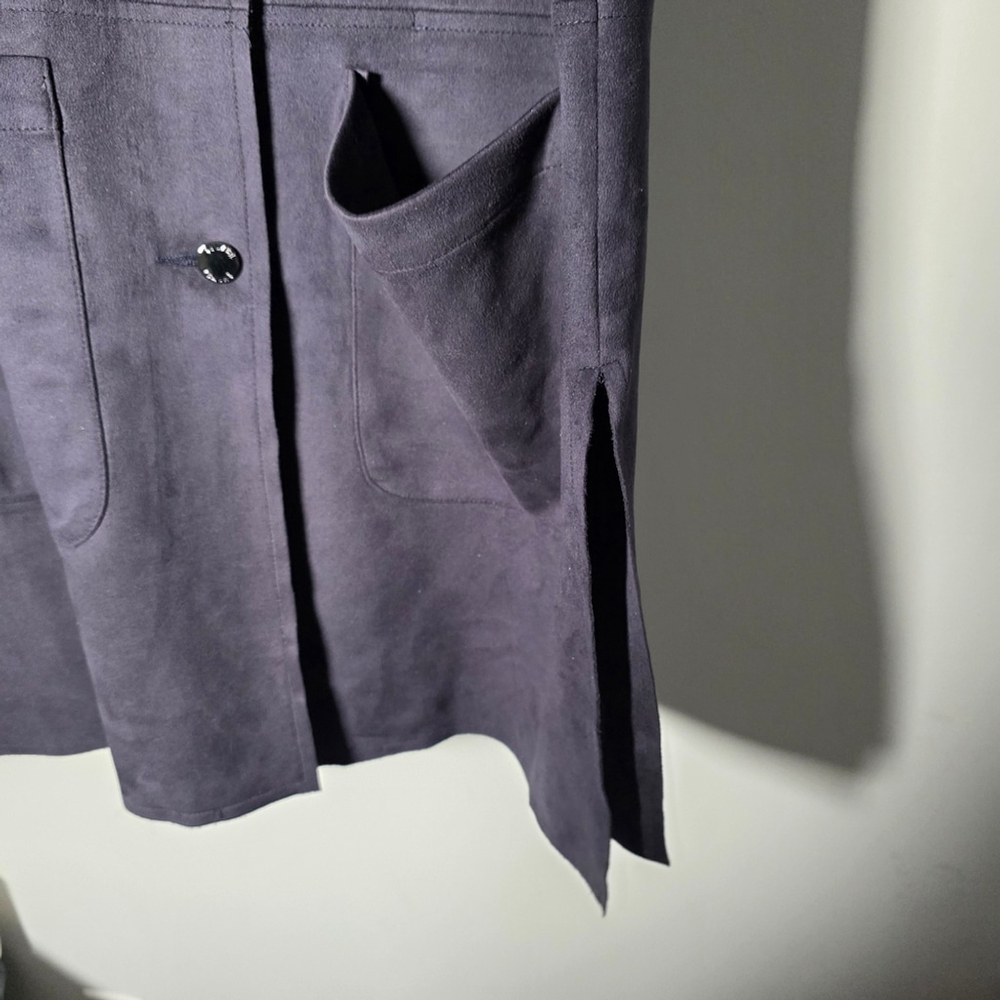 Bylyse Longline Faux Suede Jacket Navy Button Front Pockets Small - Picture 10 of 12